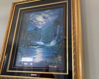 CE Christian Riese Lassen's luminous limited-edition piece titled "Secret Place," featuring a tranquil moonlit tropical river valley and cascading waterfall. $3,000
