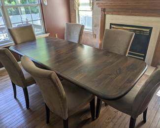 Dining room table w/6 upholstered chairs - Table 82" x 36" w/2 15" leaves
