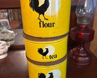 Vintage yellow metal kitchen canister 