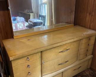 1950s mid-century modern limed oak bowfront dresser