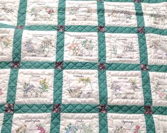 Amazing X-Large hand made 50 state bird quilt 
