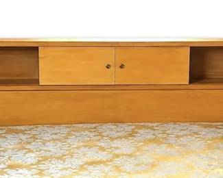 1950s MCM Blonde Wooden KingSized Console Headboard Bed Frame