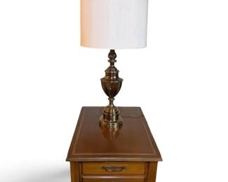 Mid Century Wood Side Table W Lamp