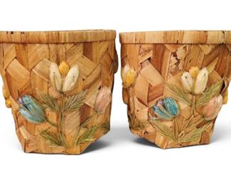 Vintage Woven Floral Banana Leaf Planters