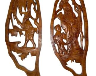 Chinese HandCarved Openwork Wood Wall Plaques