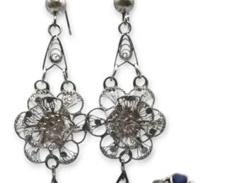 925 Sterling Silver Earrings Ring unmarked 5.08g