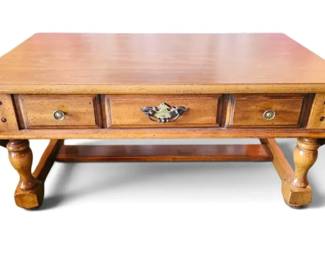Wood Drop Leaf Coffee Table With Center Drawer