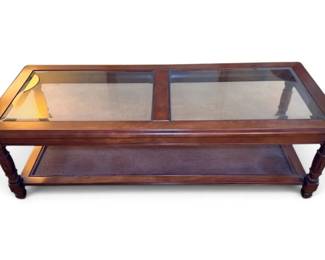 Wood Coffee Table W Glass Top
