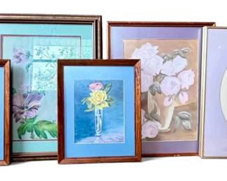 Five Framed Floral Illustrations