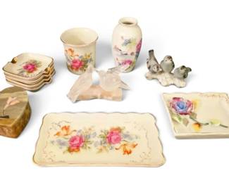 Small Floral Porcelain Trinket Dishes Bird Collectibles