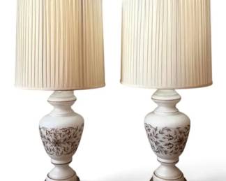 Set Of Two White Table Lamps W Gold Detailing