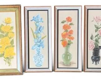 Set Of Four Framed Floral Illustrations