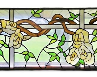 Stained Glass Yellow Roses Branches Hanging Window Panel