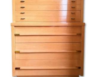 1950s MCM Blonde Wooden Highboy Dresser