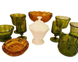 Vintage Green, Milk, Amber Glass Vases, Candy Dishes More