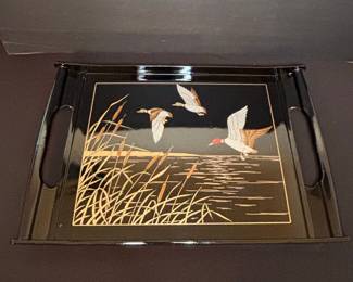 Vintage Toyo Japan Mallard Duck Lacquer Serving Tray