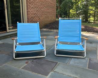Pair of Folding Beach Chairs with Wooden Armrests