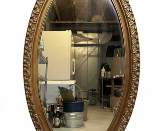 Vintage Hollywood Regency Oval Mirror with Ornate Gilt Frame