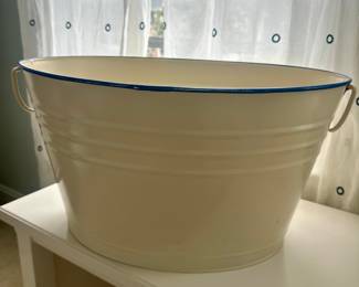 Metal Basin with Blue Rim