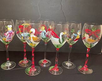  "Twelve Days of Christmas" Hand-Painted Wine Glasses