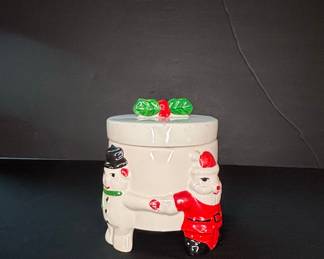 Vintage Snowman and Santa Hugging Trinket Box Handcrafted in Taiwan