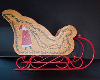 Vintage Hand-Painted Santa Sleigh with Garland Detail