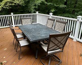 7-Piece Cast Aluminum Patio Dining Set with Rectangular Table and Swivel Chairs