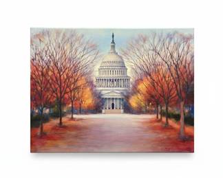 United States Capitol Autumn Landscape Oil Painting by Roustam Nour