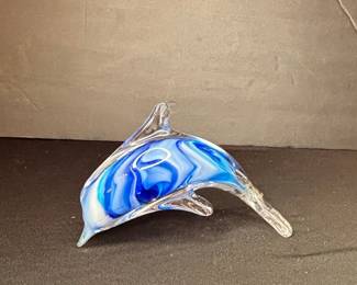 Hand Blown Art Glass Dolphin Figurine