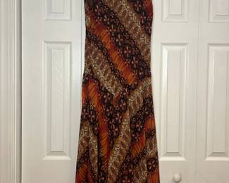 Vintage Y2K Boho Brown Paisley Print Sleeveless Midi Dress