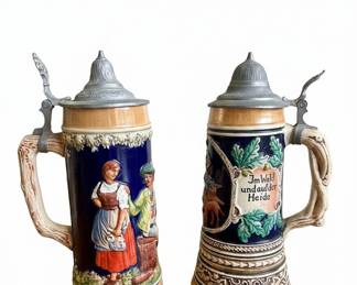 Vintage German Musical Beer Steins with 'Schwedenmädelpolka' Melody