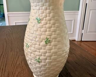 Belleek Shamrock Basketweave Vase