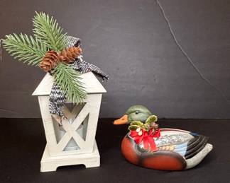Vintage Enesco Mallard Duck and Lantern Decor