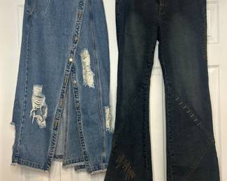 Parasuco Stitched Denim Jeans and Distressed Jean Maxi Skirt 