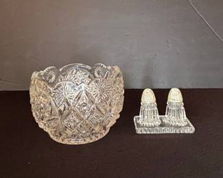Cut Glass Bowl and Salt and Pepper Shakers
