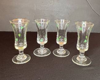 Vintage Shamrock Pattern Cordial Glasses with Gold Rim