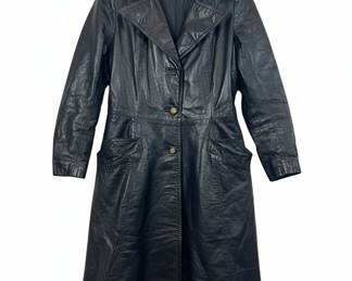 Navy Blue Leather Trench Coat