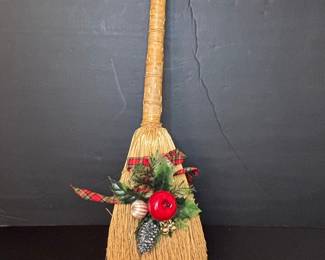 Vintage Christmas Hearth Broom with Apple and Pinecone
