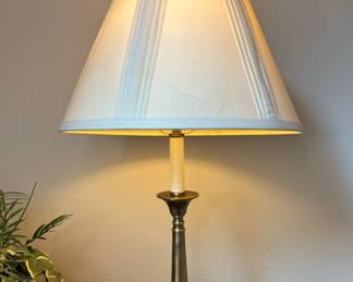 Vintage Brass Candlestick Table Lamp with Pleated Shade