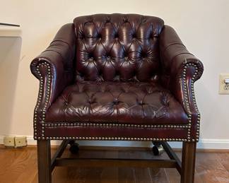 Vintage Burgundy Tufted Leather Chesterfield Club Chair