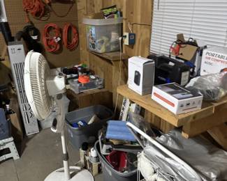 Misc Garage items drop cords, fans, tools