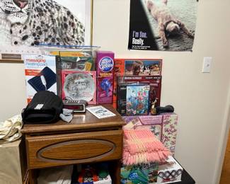 Posters, set of small tables, miscellaneous