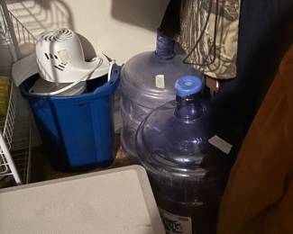 Water jugs, ice cream maker, large lidded pot