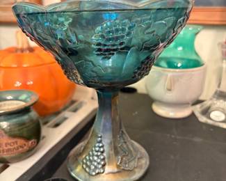 Carnival Glass Indiana Harvest Grape Pedestal Compote or Candy dish