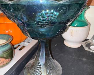 Carnival Glass Indiana Harvest Grape Pedestal Compote or Candy dish