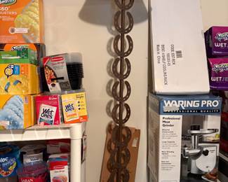Balance f cleaning items from previous picture + wet ones, & horseshoe lamp with shade