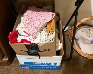 Crochet doilies and more in box