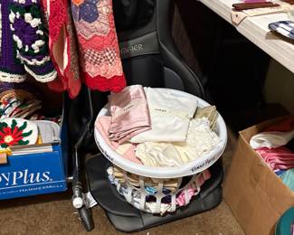 Afghans, quilted items, & basket of items