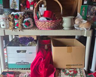 Upstairs in bonus area storage - batting, ribbon, more Christmas!