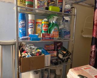 Upstairs bathroom - cleaning supplies pads and more
